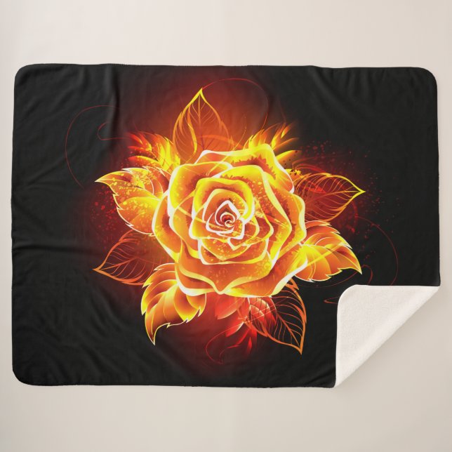 Blooming Fire Rose Sherpa Blanket (Front (Horizontal))