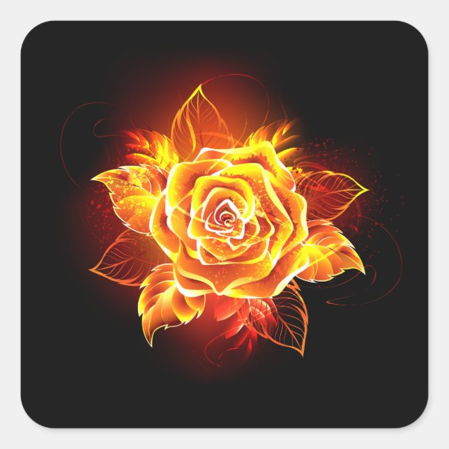 Blooming Fire Rose Square Sticker (Front)