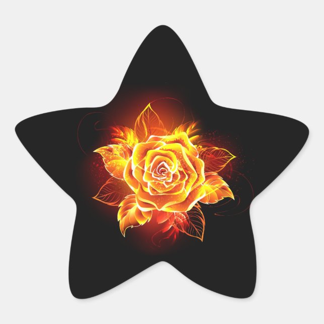 Blooming Fire Rose Star Sticker (Front)