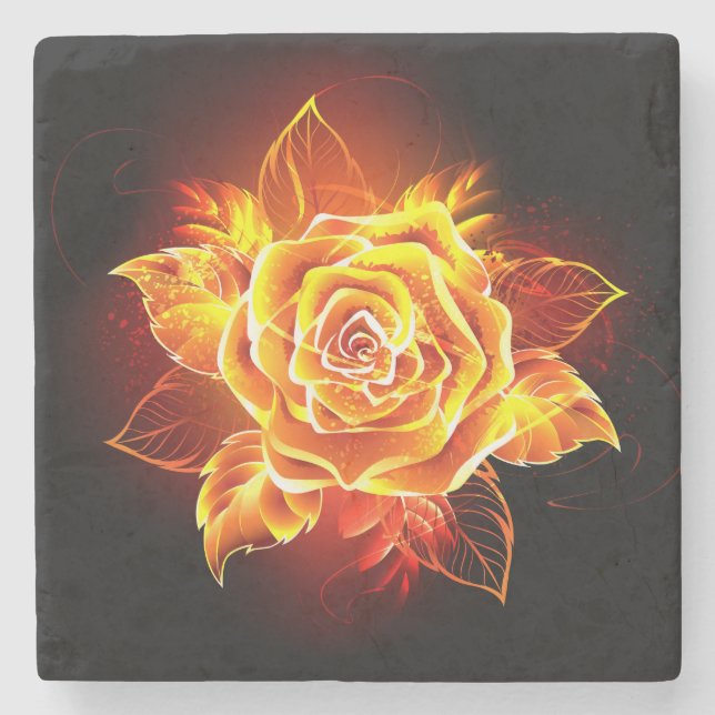 Blooming Fire Rose Stone Coaster (Front)