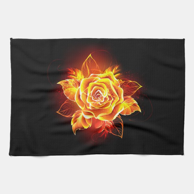 Blooming Fire Rose Tea Towel (Horizontal)