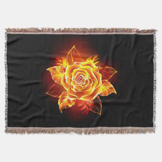 Blooming Fire Rose Throw Blanket (Front)