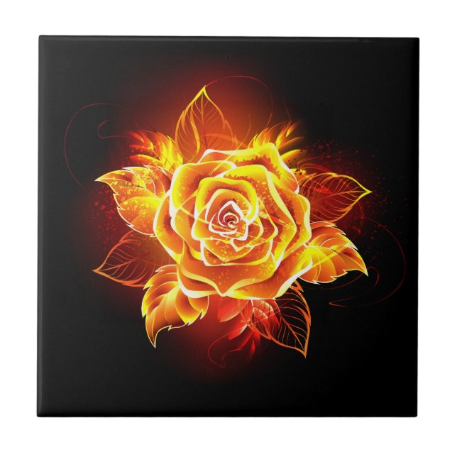 Blooming Fire Rose Tile (Front)