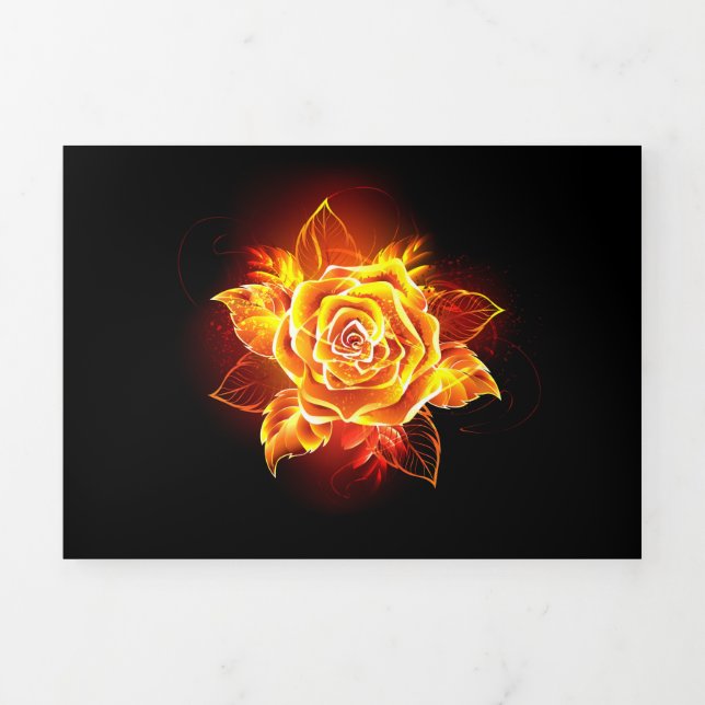 Blooming Fire Rose Tri-Fold Holiday Card (Cover)