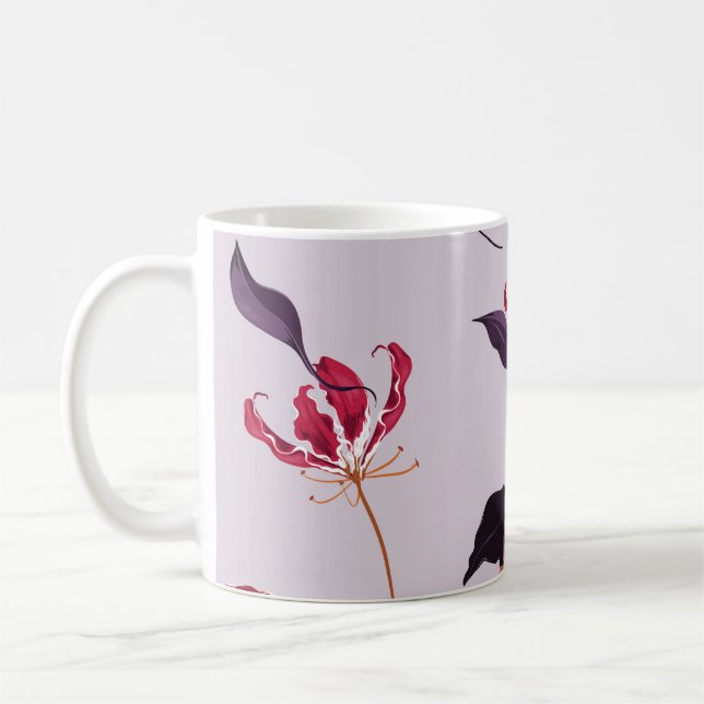 Blooming Flame Lily: Floral Garden Pattern. Coffee Mug (Left)
