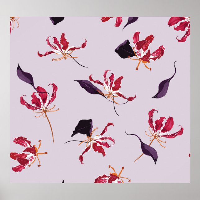 Blooming Flame Lily: Floral Garden Pattern. Poster (Front)
