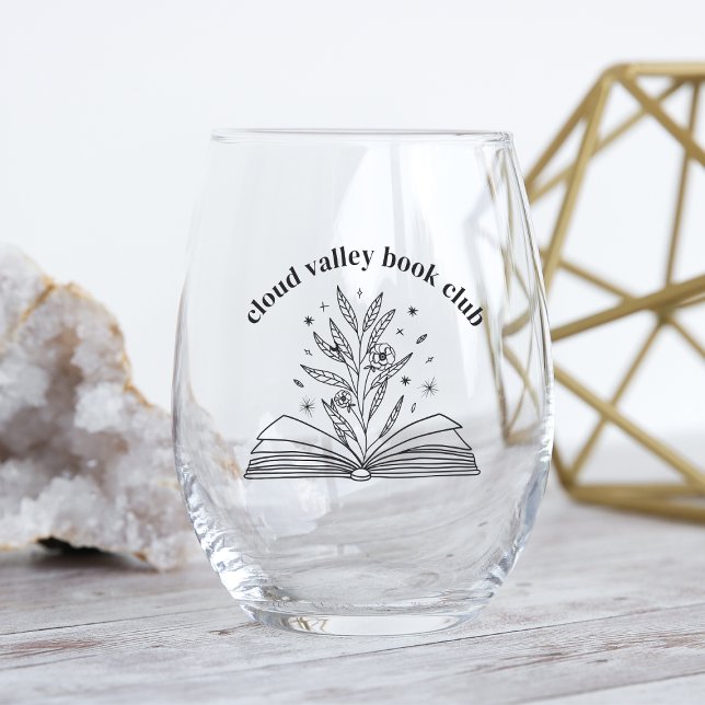 Blooming Floral Book Personalised Book Club Stemless Wine Glass (Creator Uploaded)