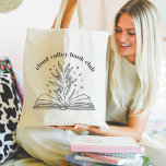 Blooming Floral Book Personalised Book Club Tote Bag<br><div class="desc">This beautiful customisable design for book lovers, bookworms, authors, writers, book club friends or avid readers features a line drawn illustration of an open hardcover book with flowers, leaves, and stars blooming from the spine. Personalise with a line of custom text curved over the top; perfect for your book club...</div>