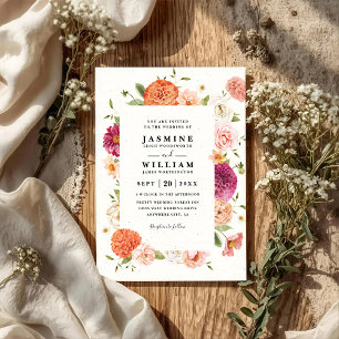 Blooming Floral Elegant Modern QR Code Wedding Invitation