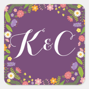 Blooming Floral Frame Rustic Garden Wedding Square Sticker