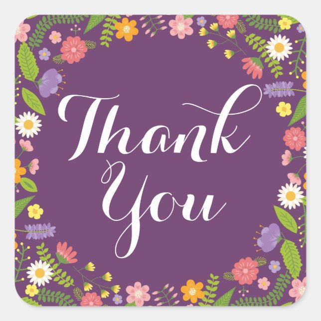 Blooming Floral Frame Rustic Garden Wedding Square Sticker (Front)