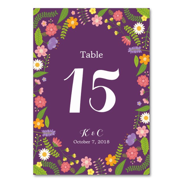 Blooming Floral Frame Rustic Garden Wedding Table Number (Front)