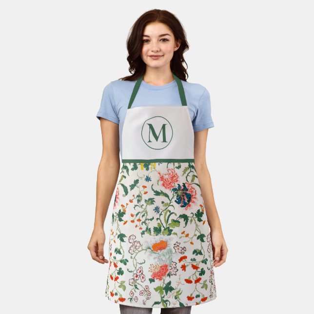 Blooming Floral Monogram Apron (Worn)
