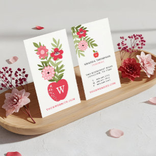 Blooming Floral Red Apple Learning Tutoring Business Card
