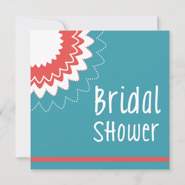 Blooming Flower - Blue & Coral Invitation (Front)