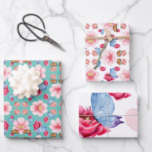 Blooming flower garden wrapping paper sheet