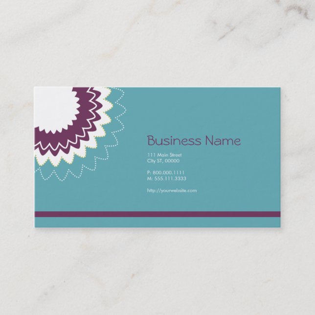 Blooming Flower - Purple, Teal, Green Business Card (Front)