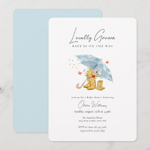 Blooming Flower Rain Boots Umbrella  Baby Shower  Invitation