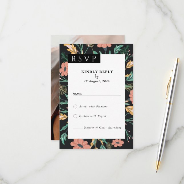 Blooming Flower Wedding Invitations RSVP Cards (Front/Back In Situ)