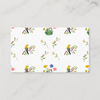Blooming flowers and birds pattern business card