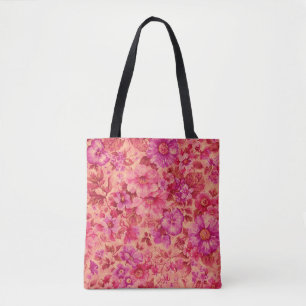 Blooming Flowers in Warm Pink, Purple and Texture Tote Bag