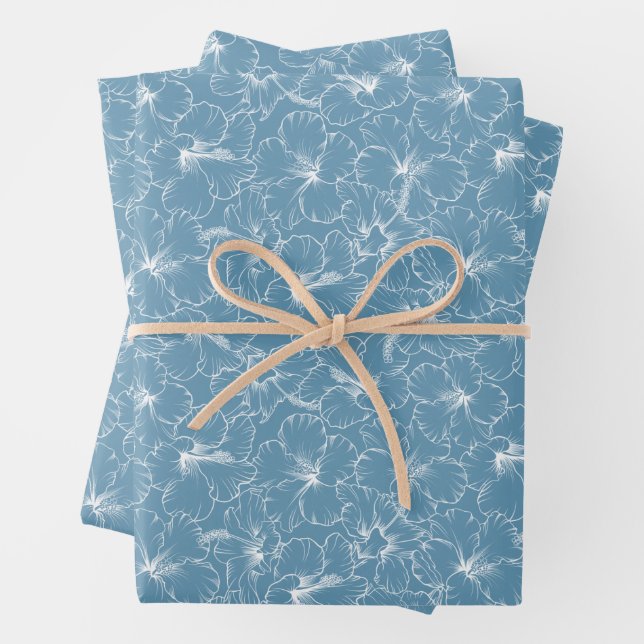 Blooming Flowers on Blue Wrapping Paper Sheet (In situ)