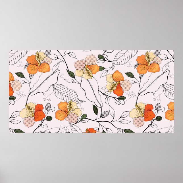 Blooming Flowers. Realistic isolated seamless flow Poster (Front)
