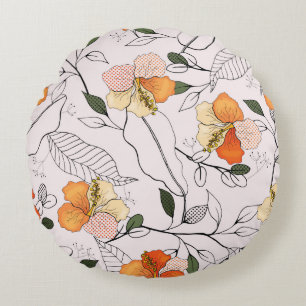 Blooming Flowers. Realistic isolated seamless flow Round Cushion