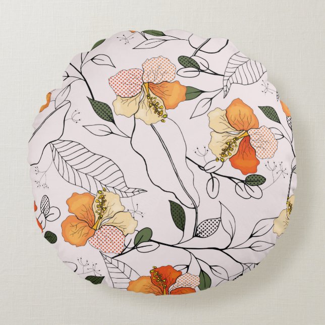 Blooming Flowers. Realistic isolated seamless flow Round Cushion (Front)