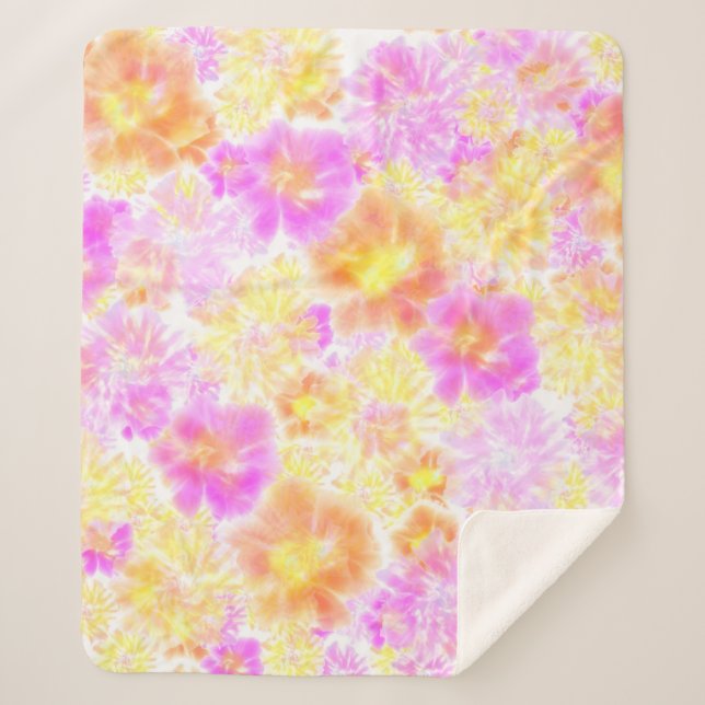 Blooming Flowers Shibori Floral Tie Dye Pattern   Sherpa Blanket (Front)