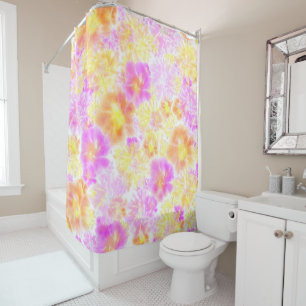 Blooming Flowers Shibori Floral Tie Dye Pattern Shower Curtain