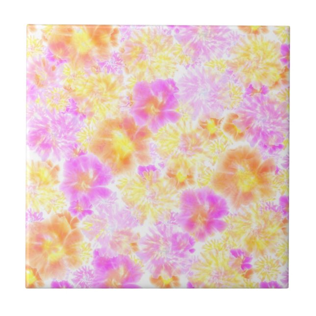 Blooming Flowers Shibori Floral Tie Dye Pattern   Tile (Front)