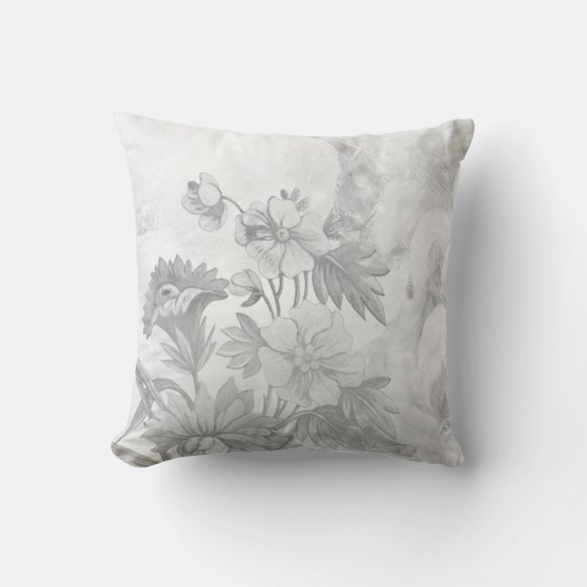 Blooming Flowers Soft Grey & White Cushion (Front)