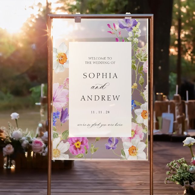Blooming Flowers Wedding Welcome Acrylic Sign (Creator Uploaded)
