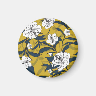 Blooming Flowers: Yellow Vintage Seamless. Magnet