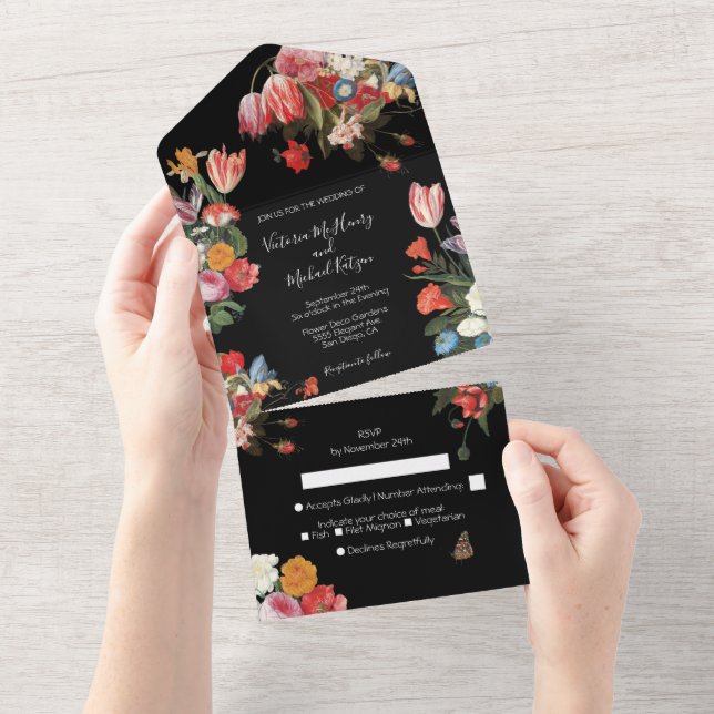 Blooming Garden Dark & Moody Wedding Kessel All In One Invitation (Tearaway)