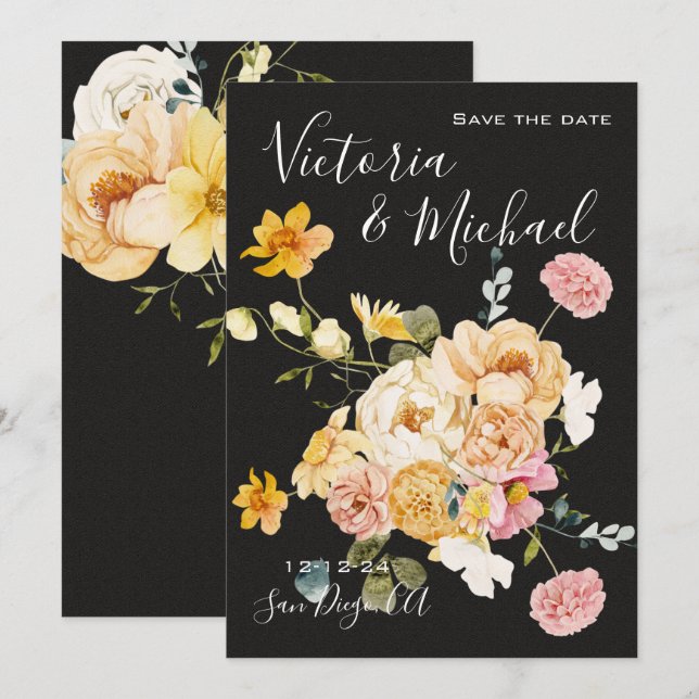 Blooming Garden Floral Dark & Moody Save the date Invitation (Front/Back)