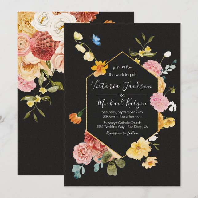 Blooming Garden Floral Dark & Moody Wedding Invita Invitation (Front/Back)