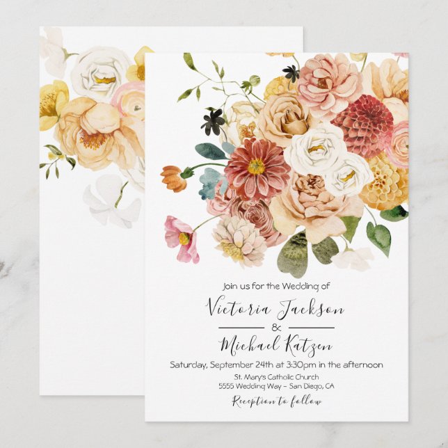 Blooming Garden Floral Light & Airy Wedding Invitation (Front/Back)