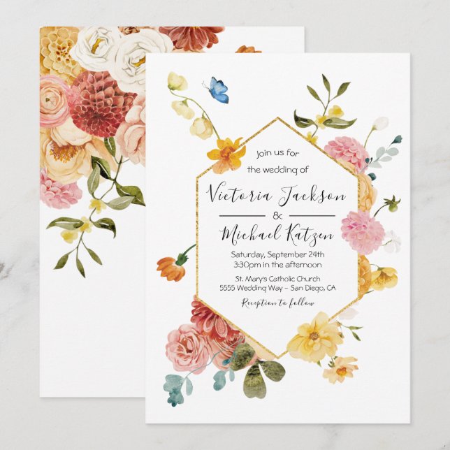 Blooming Garden Floral Light & Airy Wedding Invitation (Front/Back)