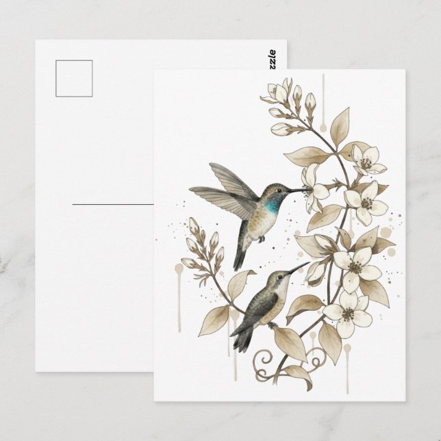 Blooming Garden Hummingbird Spring Greeting Postcard (Front/Back)