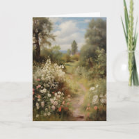 Blooming Garden Path Vintage Spring , Antique Oil