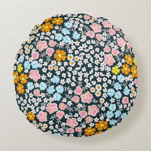Blooming garden with roses and wildflowers. Vintag Round Cushion