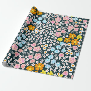 Blooming garden with roses and wildflowers. Vintag Wrapping Paper