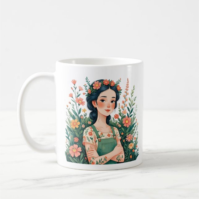 Blooming Gardener - Lady Gardener with Flowers Coffee Mug (Left)