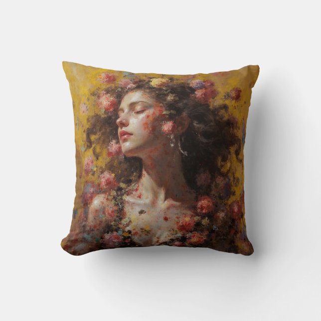 Blooming Goddess Floral Art Throw Pillow (Front)