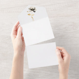 Blooming Gold, Black & Cream Single Stem Flower  All In One Invitation