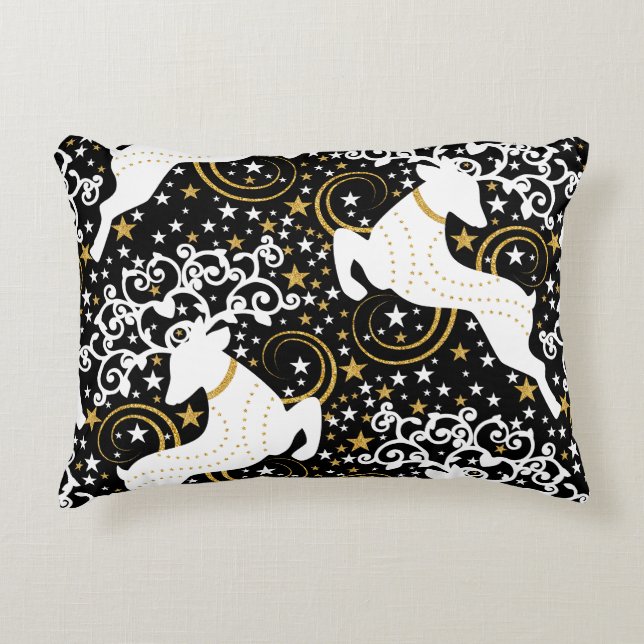 Blooming Golden Christmas Floral Deer Decorative Cushion (Front)