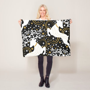 Blooming Golden Christmas Floral Deer Fleece Blanket