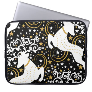 Blooming Golden Christmas Floral Deer Laptop Sleeve
